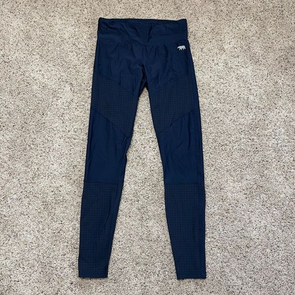 Running Bear Mid‎ Rise Navy Perforated Leggings Mesh Panel Yoga Pants 4/6